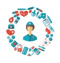 Flat Icon of Nurse and Medical Equipment and Objects Royalty Free Stock Photo