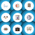 Flat Icon Oneday Set Of Whiteboard, Partnership, Watch And Other Vector Objects. Also Includes Greeting, Briefcase