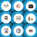 Flat Icon Oneday Set Of Whiteboard, Partnership, Watch And Other Vector Objects. Also Includes Suitcase, Bed, Mattress