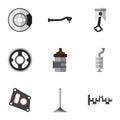 Flat Icon Parts Set Of Gasket, Conrod, Belt And Other Vector Objects. Also Includes Steel, Metal, Engine Elements. Royalty Free Stock Photo