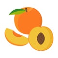 Flat icon peach, half of peach and piece of peach Royalty Free Stock Photo