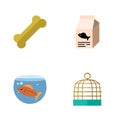 Flat Icon Pets Set Of Bird Prison, Osseous, Fish Nutrient And Other Vector Objects. Also Includes Fishbowl, Cage, Prison