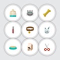 Flat Icon Pets Set Of Kitty, Bunny, Bird Prison And Other Vector Objects. Also Includes Pussy, Dog, Rabbit Elements.