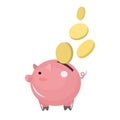 Flat icon piggy bank with coins isolated on white background. Vector illustration. Royalty Free Stock Photo