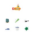 Flat Icon Sea Set Of Alga, Periscope, Cachalot And Other Vector Objects. Also Includes Submarine, Squid, Tentacle Elements. Royalty Free Stock Photo