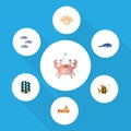 Flat Icon Sea Set Of Cachalot, Periscope, Cancer And Other Vector Objects. Also Includes Seaweed, Pearl, Alga Elements.