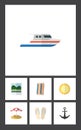 Flat Icon Season Set Of Boat, Wiper, Reminders And Other Vector Objects. Also Includes Wiper, Umbrella, Yacht Elements. Royalty Free Stock Photo