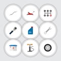 Flat Icon Service Set Of Tire, Wheel Pump, Accumulator And Other Vector Objects. Also Includes Joint, Oil, Car Elements.