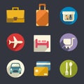 Flat icon set. Airport and airlines services.