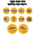 Flat Icon Set Arrivals, Departure, Suitcase Sign With Plane In The Airport