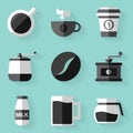 Flat icon set. Coffee. White style