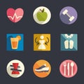 Flat icon set. Diet and fitness theme