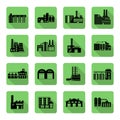 Flat Icon set of distribution warehouse and factories. Silhouette Factory distribution warehouse icon illustrations.