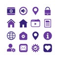 Collection of vibrant purple icons representing online communication features Royalty Free Stock Photo