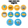 Flat Icon Set With Island, Clouds, Pyramid Shadow Royalty Free Stock Photo