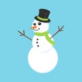 Flat icon Snowman with green scarf