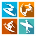 Flat icon stick man surfing