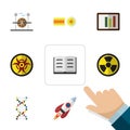 Flat Icon Study Set Of Chemical, Spaceship, Irradiation And Other Vector Objects. Also Includes Engine, Rocket