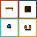 Flat Icon Technology Set Of Bobbin, Transducer, Cpu And Other Vector Objects. Also Includes Spool, Bobbin