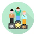 Flat icon with three winners on the podium first second and third place Royalty Free Stock Photo