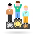 Flat icon with three winners on the podium first second and third place Royalty Free Stock Photo