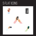 Flat Icon Touchscreen Set Of Smartphone, Keep Phone, Telephone And Other Vector Objects. Also Includes Phone, Holding