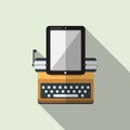 Flat icon of typewriter combine tablet with long shadow.