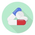 Flat icon of various medications in capsules and no