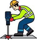 flat icon vector of Technician drilling the floor Royalty Free Stock Photo