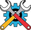 flat icon vector of Two wrenches and a rear gear Royalty Free Stock Photo