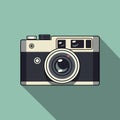 Flat icon vintage camera with shadow on blue background Royalty Free Stock Photo