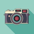 Flat icon vintage camera with shadow on blue background Royalty Free Stock Photo