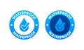 Flat icon with water proof on dust background. Flat blue vector icon.