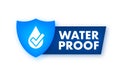 Flat icon with water proof on dust background. Flat blue vector icon.