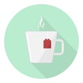 Flat icon of white cup with tea bag Royalty Free Stock Photo