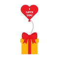 Flat icon yellow gift with heart balloon