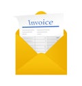 Flat icon with yellow invoice with envelope for financial report design. Isolated flat illustration. Royalty Free Stock Photo