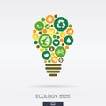 Flat icons in a bulb shape, ecology, earth, green, recycling, nature, eco car concepts.