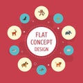 Flat Icons Chimpanzee, Pony, Trunked Animal And Other Vector Elements. Set Of Zoo Flat Icons Symbols Also Includes Royalty Free Stock Photo