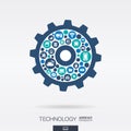 Flat icons in cogwheel shape, technology, cloud computing, digital mechanism concept