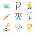 Flat icons collection of mountaineering outfit Royalty Free Stock Photo