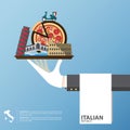 Flat icons design of Italy landmarks. Global travel infographic . Royalty Free Stock Photo