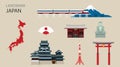 Flat Icons Design Landmark Japan. Royalty Free Stock Photo