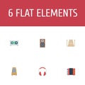 Flat Icons Earphone, Tape, Rhythm Motion And Other Vector Elements. Set Of Audio Flat Icons Symbols Also Includes Royalty Free Stock Photo