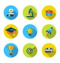 Flat icons of elements and objects for high school and college