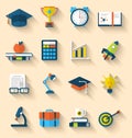 Flat icons of elements and objects for high school and college