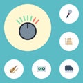 Flat Icons Fiddle, Octave Keyboard, Musical Instrument And Other Vector Elements. Set Of Melody Flat Icons Symbols Also