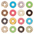 Flat icons of glazed colorful donuts, vector Royalty Free Stock Photo