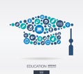 Flat icons in a graduation hat shape, education, school, knowledge, elearning concepts Royalty Free Stock Photo