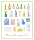 Flat icons household chemicals and paper products